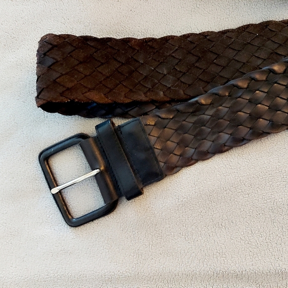 Club Monaco Women's Woven Rina Centur Black Noir Leather Belt Size M/L - Picture 7 of 8